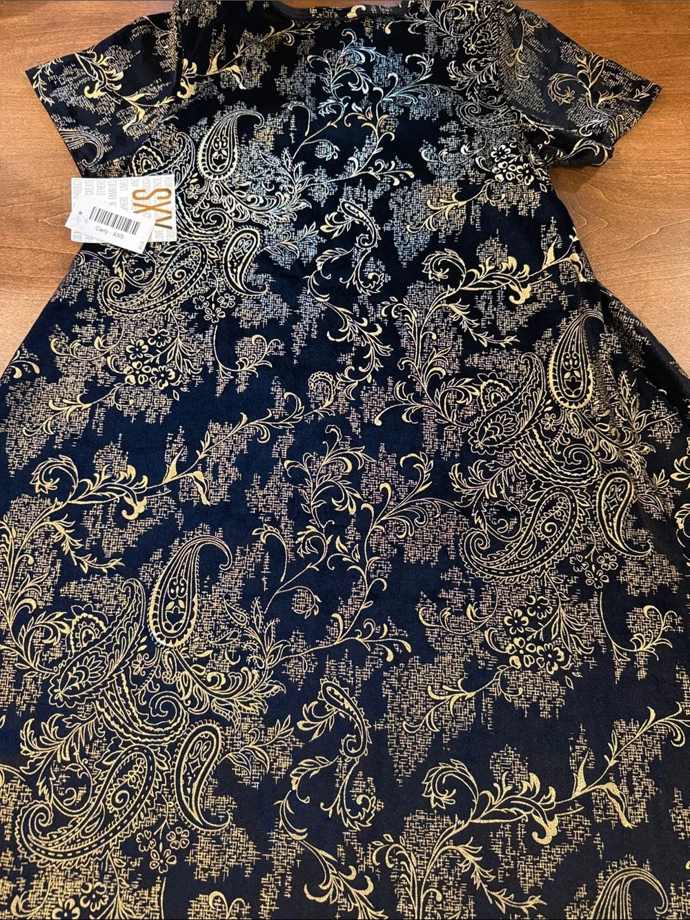LuLaRoe Black Dress with Gold Paisley Print - High Low